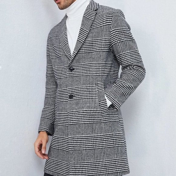 Neck overcoat with houndstooth pattern lapel - Picture 6 of 6